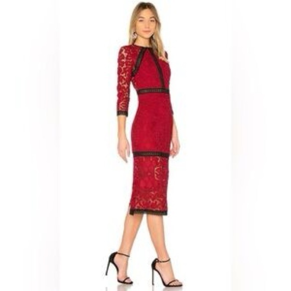 EUC/Like New Alexis Randie 3/4 Sleeve Lace Midi Dress In Red - Size S - Picture 2 of 12